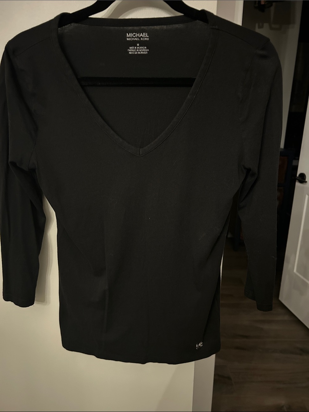 MICHAEL Michael Kors Black V-Neck Long Sleeve Slim Top